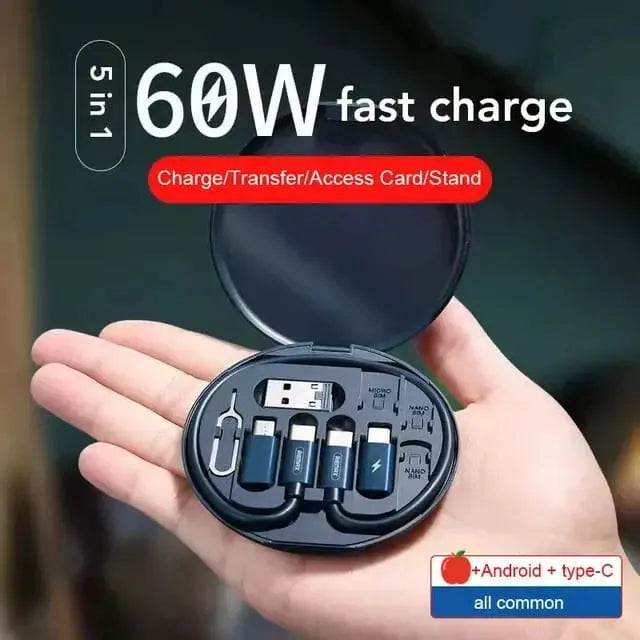 "Multifunctional Data Cable Set – 60W Fast Charging Cable for Android & iPhone (Random Color) – Durable, High-Speed, Universal Compatibility" Gadget Xpres