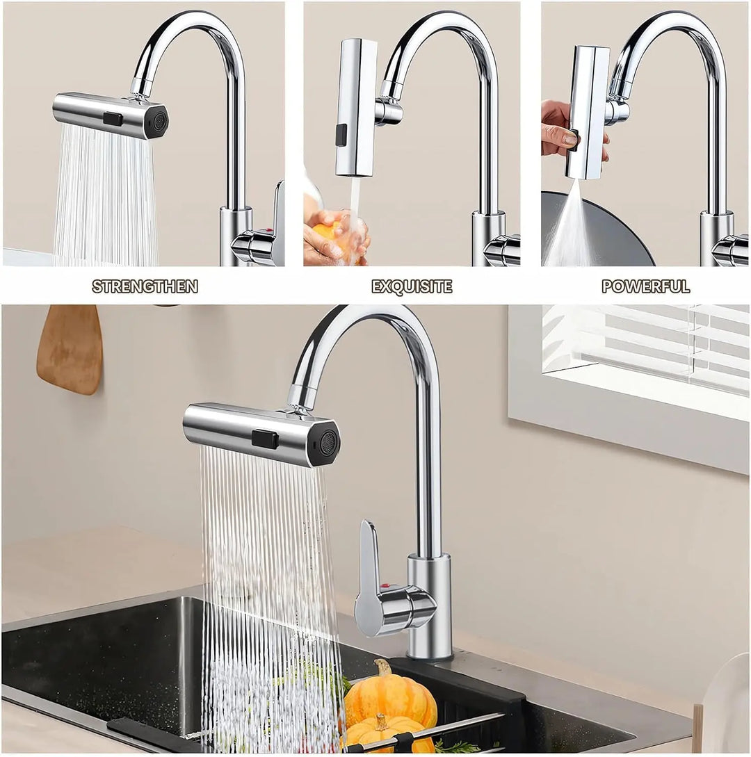 Multifunctional Kitchen Sink Faucet Extender – 4 Mode Waterfall Shower, Bubbler, Splash-Proof Tap Adapter for Basin – High Pressure (Pakistan) Gadget Xpres