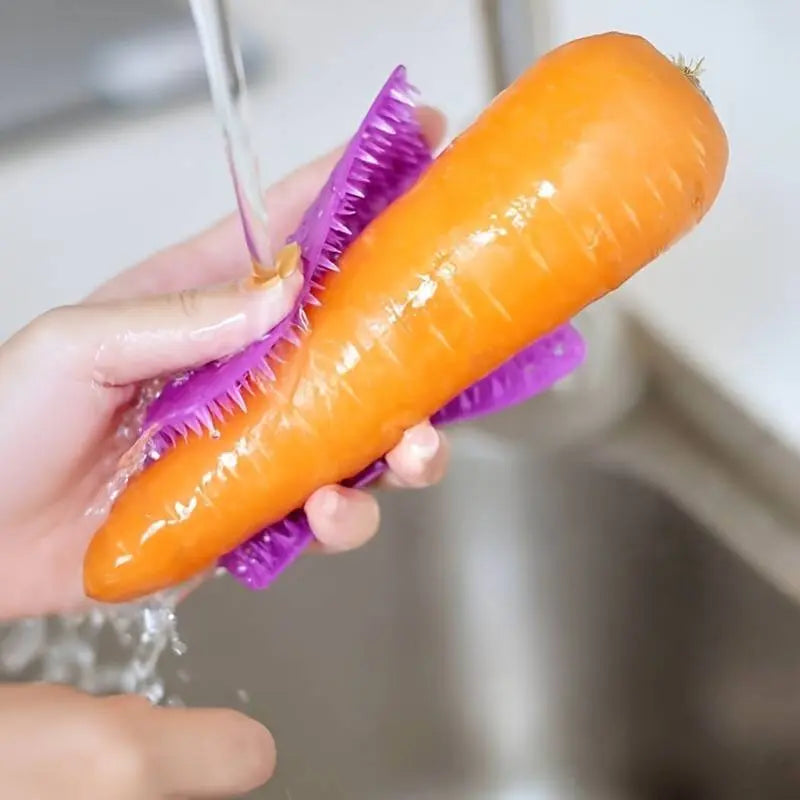 Multifunctional Silicone Cleaning Brush & Vegetable Peeler Pack of 2 | Fruit & Vegetable Scrubber | Soft Kitchen Brush for Home Use (Random Color) Gadget Xpres