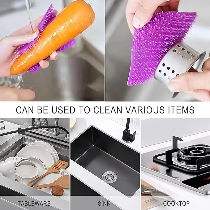 Multifunctional Silicone Cleaning Brush & Vegetable Peeler Pack of 2 | Fruit & Vegetable Scrubber | Soft Kitchen Brush for Home Use (Random Color) Gadget Xpres