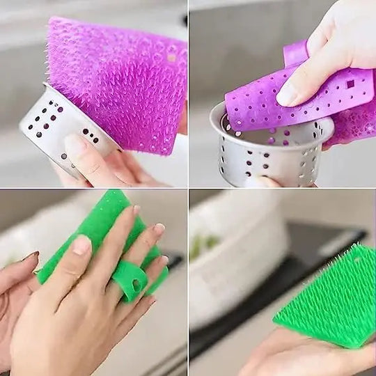 Multifunctional Silicone Cleaning Brush & Vegetable Peeler Pack of 2 | Fruit & Vegetable Scrubber | Soft Kitchen Brush for Home Use (Random Color) Gadget Xpres