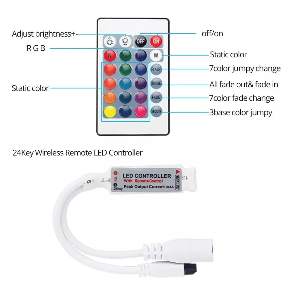 NEW RGB LED Strip Light 10 Meter - Remote Control, 12V Adapter - Multicolor Home Decoration Gadget Xpres