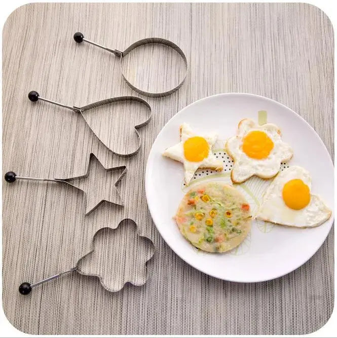 Pack of 4 Egg Shaper Kitchen Tools – Star, Heart, Round, Flower Stainless Steel (Random Color) – Non-Stick, Durable, Perfect for Kids & Breakfast Gadget Xpres