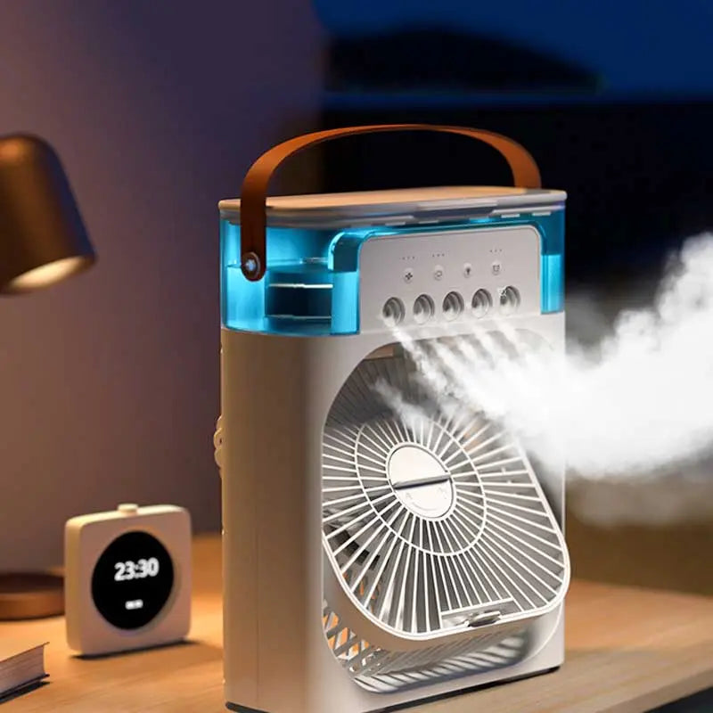 Portable USB Air Cooler Fan with LED Light, Mist & Humidifier – Mini AC for Home, Office, Travel (Random Color) – Gadget Xpres Gadget Xpres