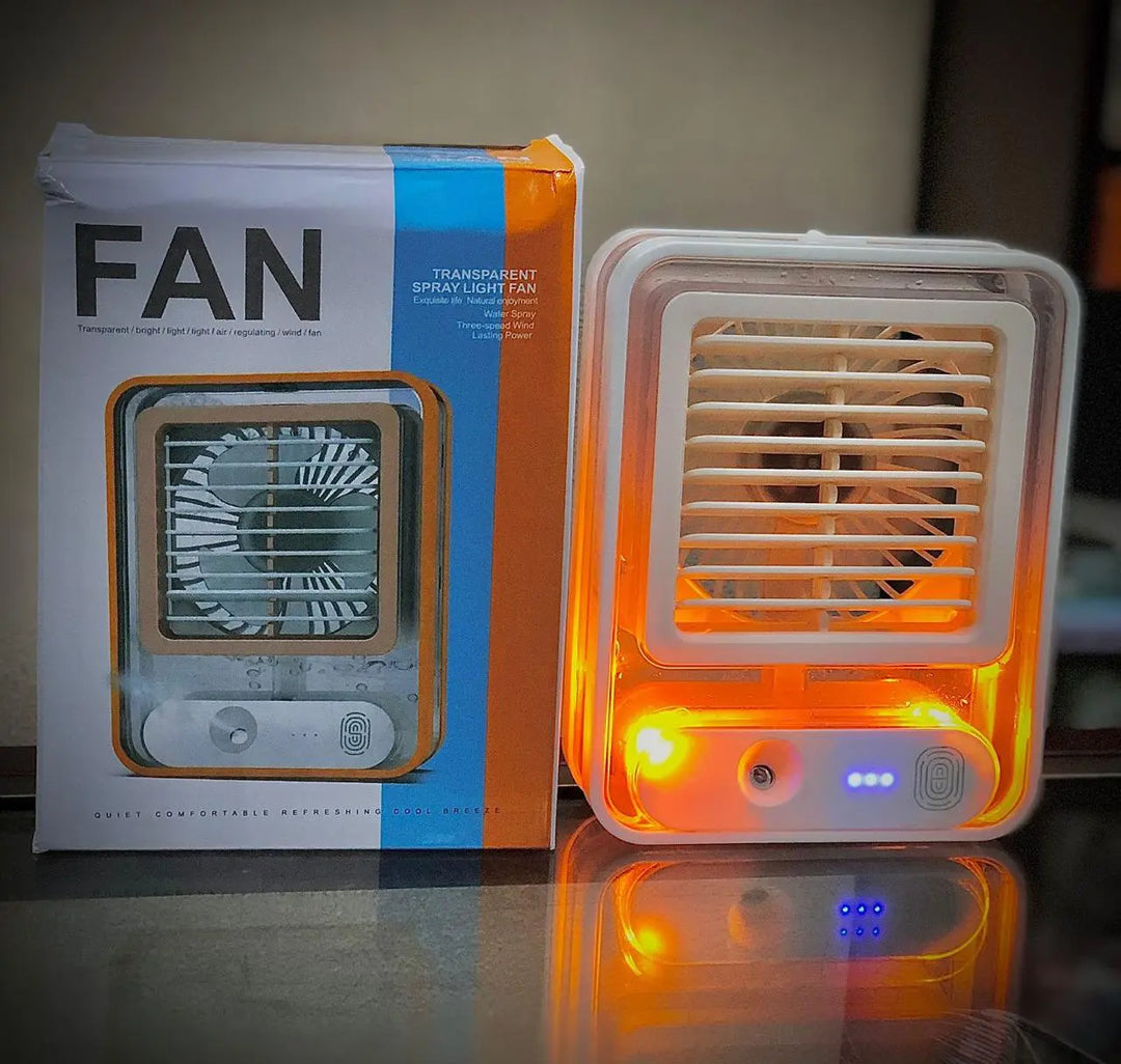 Portable USB Mini Air Conditioner Fan | Rechargeable Desktop Cooler with 3-Speed Spray, Humidifier & Purifier for Home, Office, Car – Best Summer Cooling Solution in Pakistan Gadget Xpres