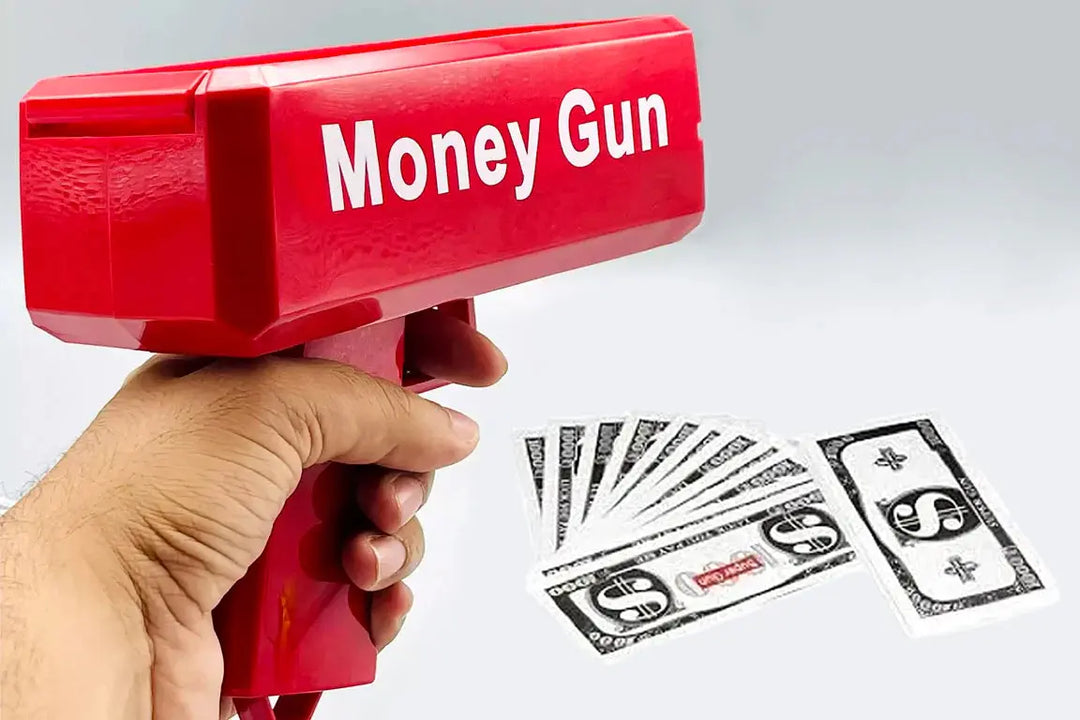 "Rain Money Gun - Red | Paper Money Spray Toy Gun | Fun Party Prop | Wedding & Event Blaster | Safe & Durable Play Money Shooter" Gadget Xpres