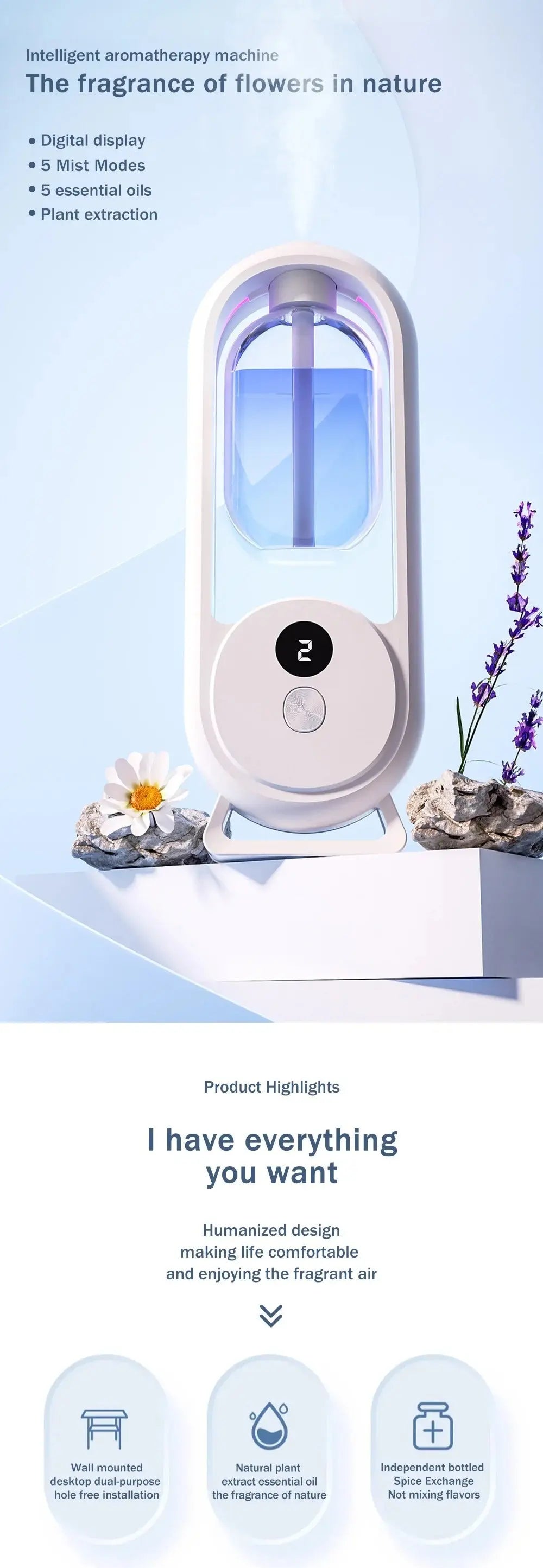 Rechargeable 5-Mode Aromatic Diffuser - 50ml Essential Oil Air Freshener for Home, Car, Bedroom Gadget Xpres
