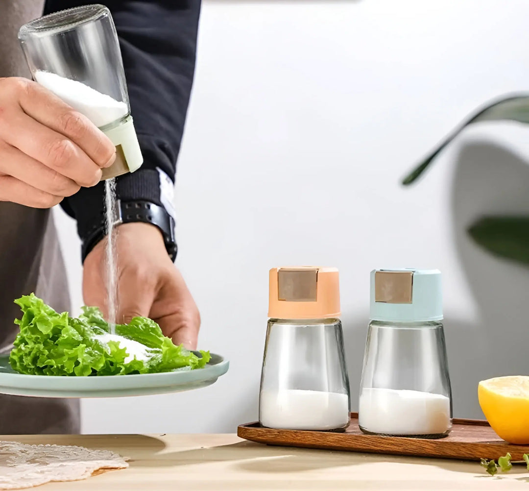 Sealed Glass Spice Jar – Salt & Pepper Dispenser Bottle (180ml) | Press Control, Durable & Leak-Proof | Random Color – Ideal for Pakistani Kitchens Gadget Xpres