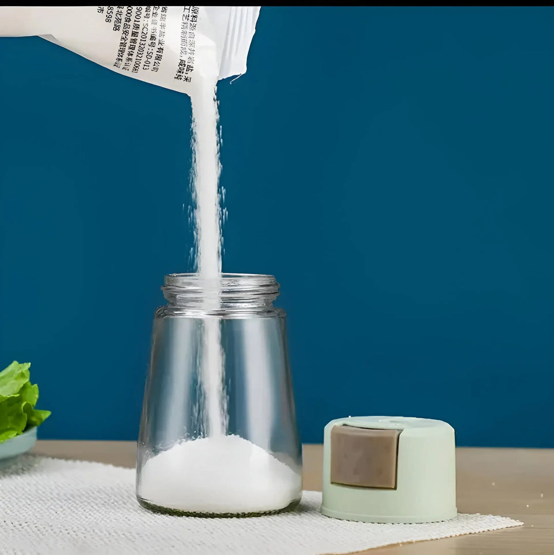 Sealed Glass Spice Jar – Salt & Pepper Dispenser Bottle (180ml) | Press Control, Durable & Leak-Proof | Random Color – Ideal for Pakistani Kitchens Gadget Xpres