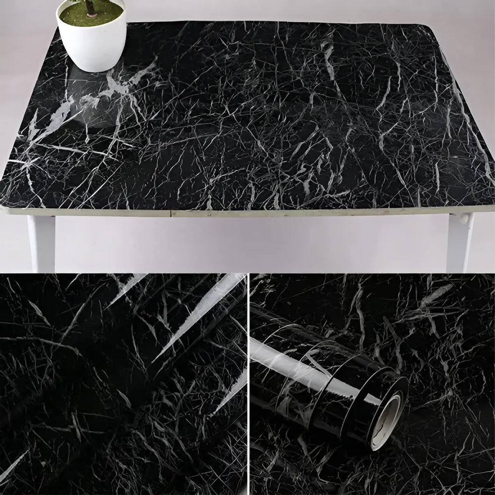 Self Adhesive Black Marble Sheet for Kitchen – Waterproof, Heat & Oil Resistant Wallpaper for Cabinets, Walls, Counters – Easy Peel & Stick – Pakistan Home Decor Gadget Xpres