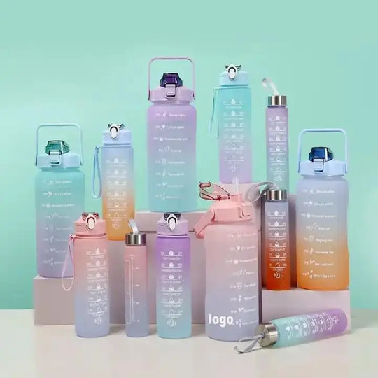 Sports Water Bottles 3 Pcs Set – Motivational Time Marker, Leak-Proof Flip Top Lid (Random Colors) – BPA-Free, Durable Gym Bottle for Men & Women Gadget Xpres