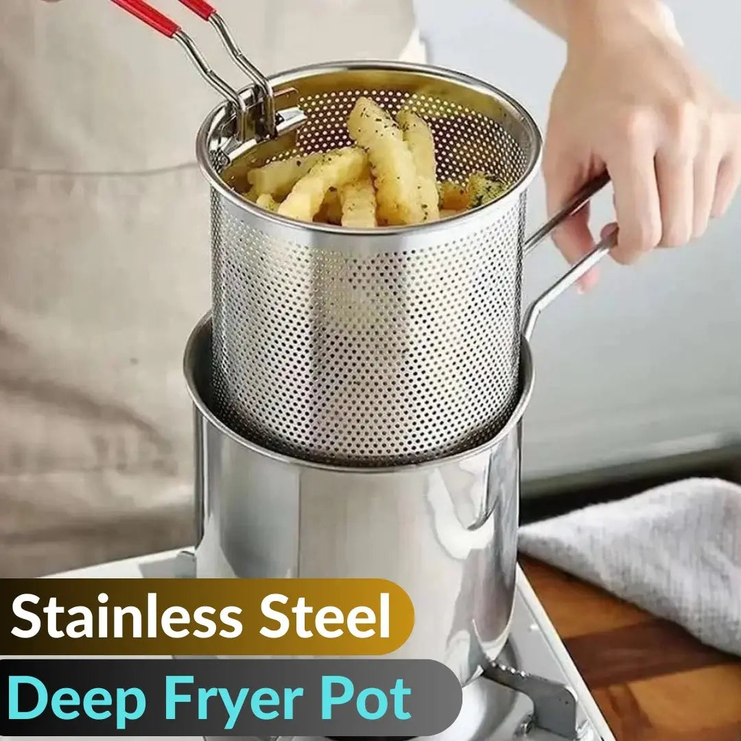Stainless Steel Deep Fryer Pot with Basket - 12ML Capacity for Frying, Boiling & Baking - Home Kitchen Essential Gadget Xpres