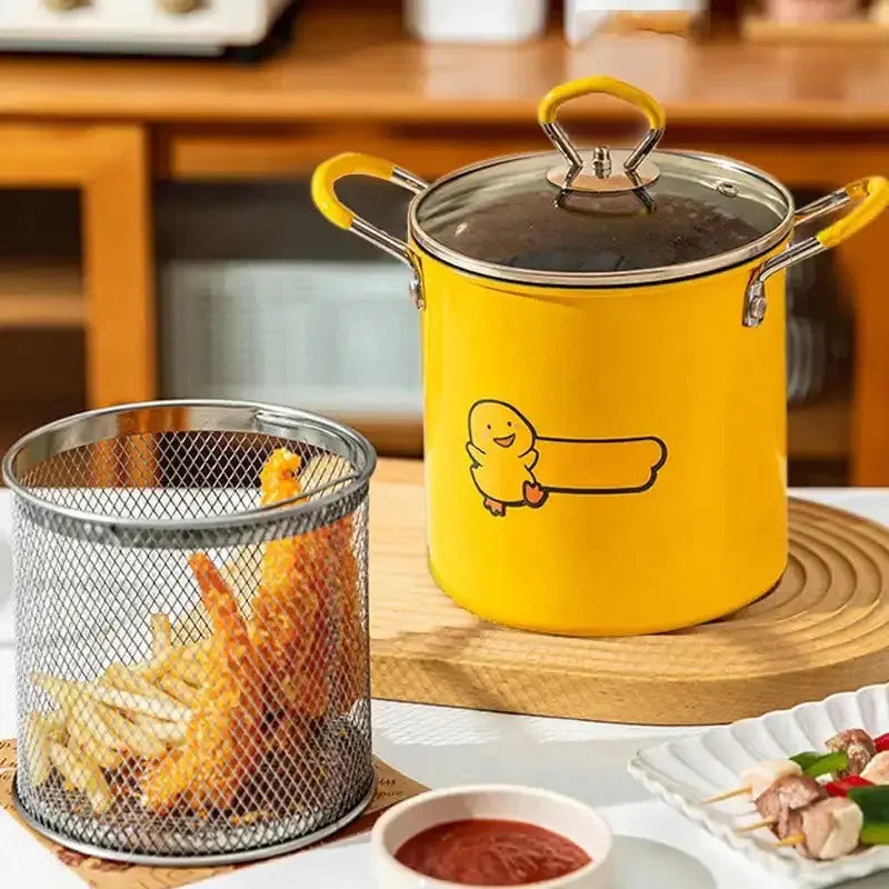 Stainless Steel Deep Fryer Pot with Basket - 12ML Capacity for Frying, Boiling & Baking - Home Kitchen Essential Gadget Xpres