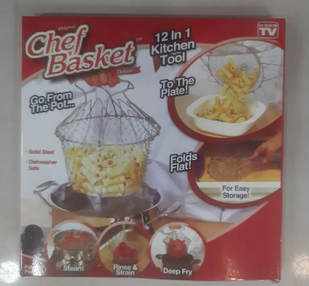 Stainless Steel Foldable Chef Basket – Multi-Functional Colander, Strainer & Deep Fryer for Kitchen – Durable & Safe Cooking Tool (Gadget Xpres) Gadget Xpres