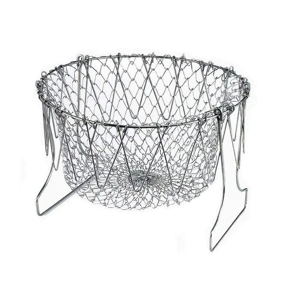Stainless Steel Foldable Chef Basket – Multi-Functional Colander, Strainer & Deep Fryer for Kitchen – Durable & Safe Cooking Tool (Gadget Xpres) Gadget Xpres
