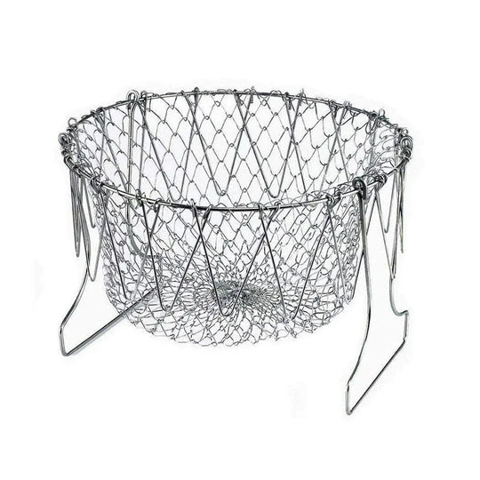 Stainless Steel Foldable Chef Basket – Multi-Functional Colander, Strainer & Deep Fryer for Kitchen – Durable & Safe Cooking Tool (Gadget Xpres) Gadget Xpres