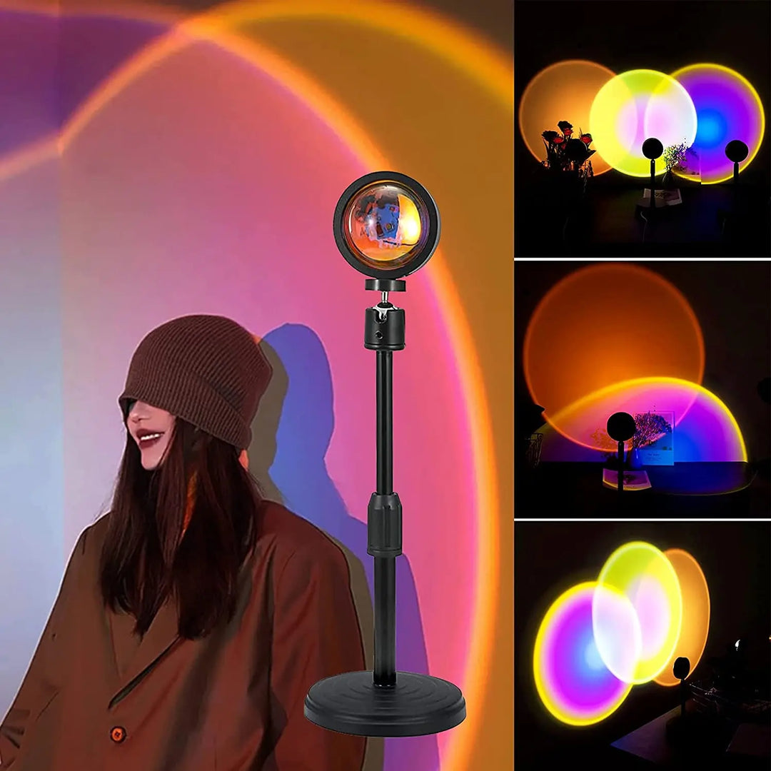 Sunset Lamp Multi Color with Remote – 16 RGB LED Colors | Rotating Projection Light | USB Powered | Aesthetic Lighting for Room Décor Pakistan Gadget Xpres