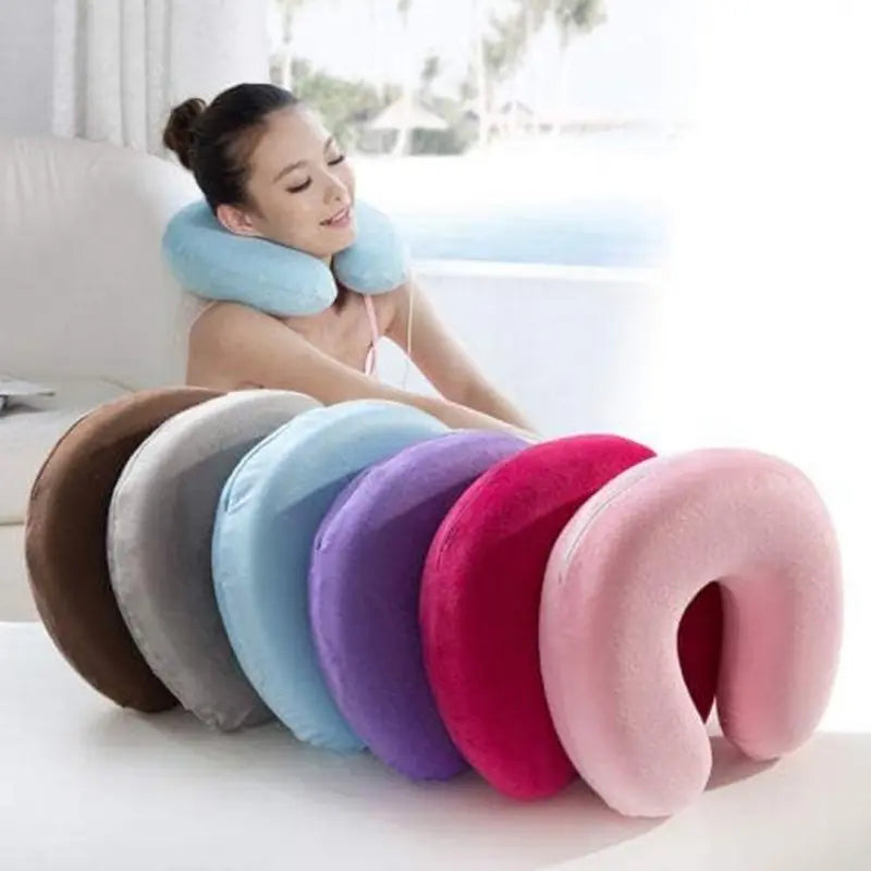 U-Shaped Travel Neck Pillow – Ultra Soft & Comfortable for Airplane, Car, Office – Lightweight & Portable (Random Color) – Best Gift for Family Gadget Xpres