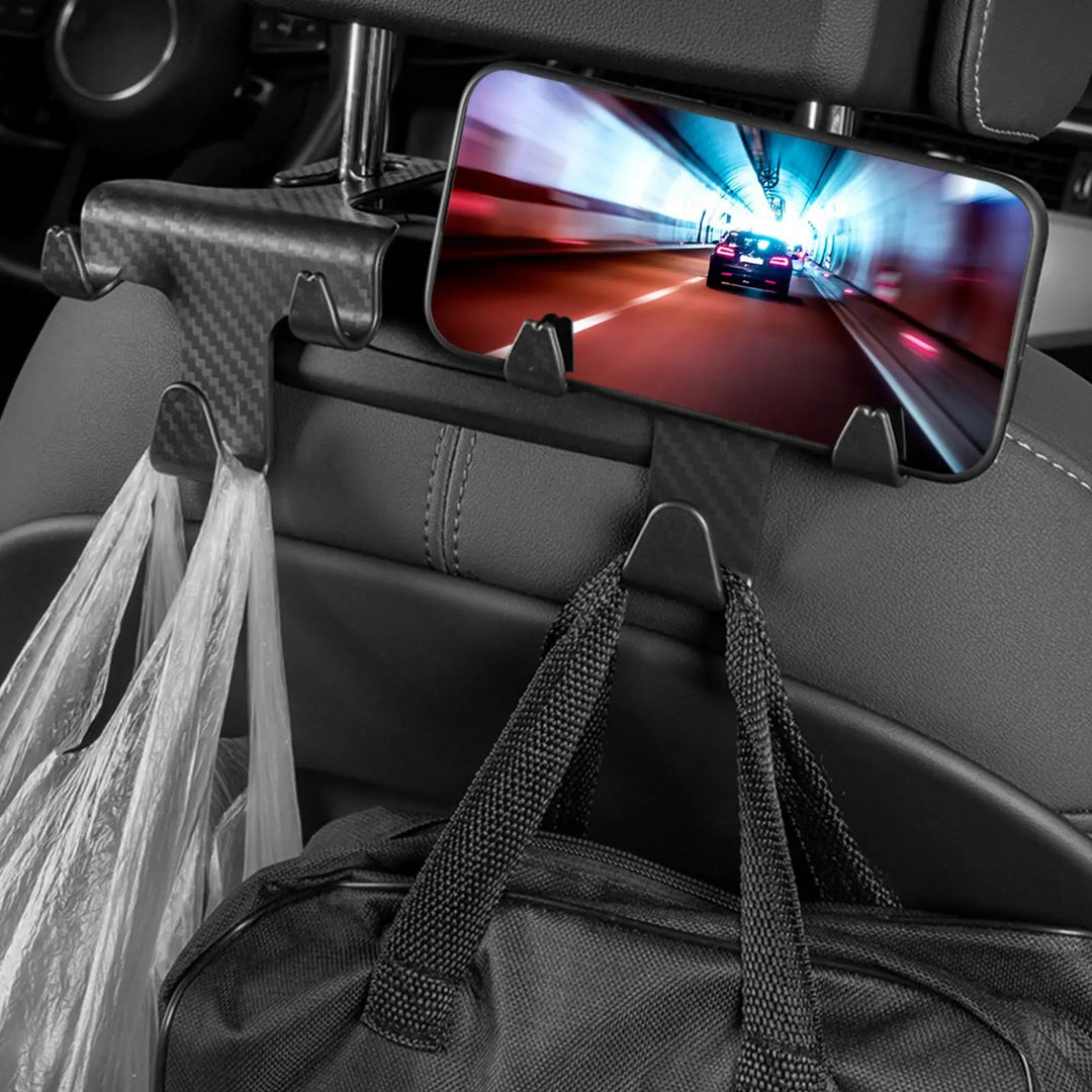 Universal Car Seat Hook – Headrest Hanger Bag, Clothes Storage Hook with Phone Holder – Durable Auto Accessories for Pakistan Gadget Xpres
