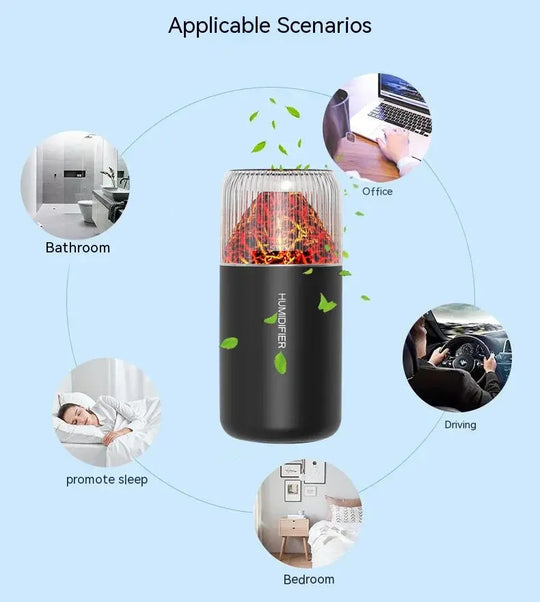 Volcano USB Mini Air Humidifier – Car & Home Aroma Diffuser, Essential Oil Purifier, Colorful Night Light (Random Color) – Portable & USB-Powered Gadget Xpres